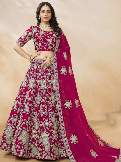 Tulsi Art Dazzling Pink Silk Thread Embroidered Lehenga Choli