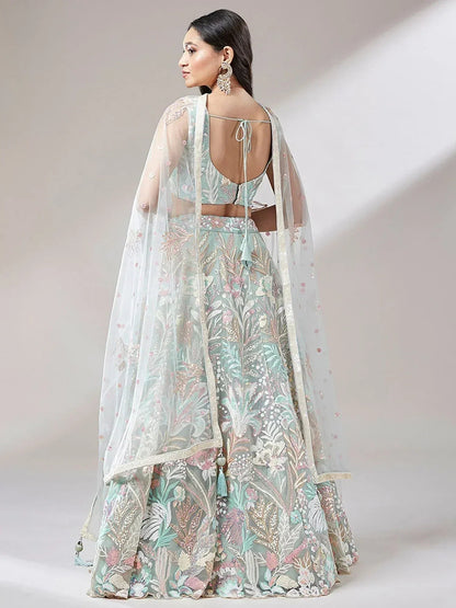 Tulsi Art Dazzling Pista Green Sequins Soft Net Engagement Wear Lehenga Choli