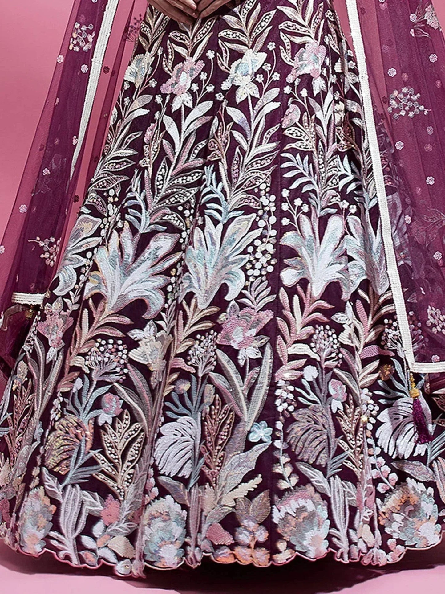 Tulsi Art Dazzling Wine Sequins Net Engagement Wear Lehenga Choli