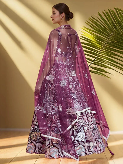 Tulsi Art Dazzling Wine Sequins Net Engagement Wear Lehenga Choli