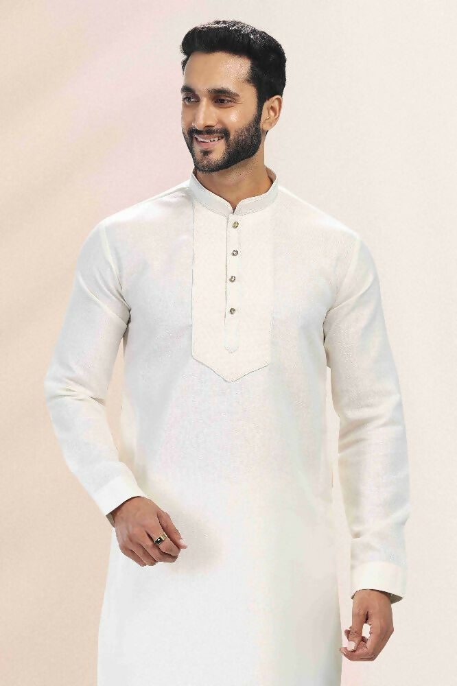 Raivat Ethnic Linen Cotton Pintux Work Kurta Pajama In Cream Colour