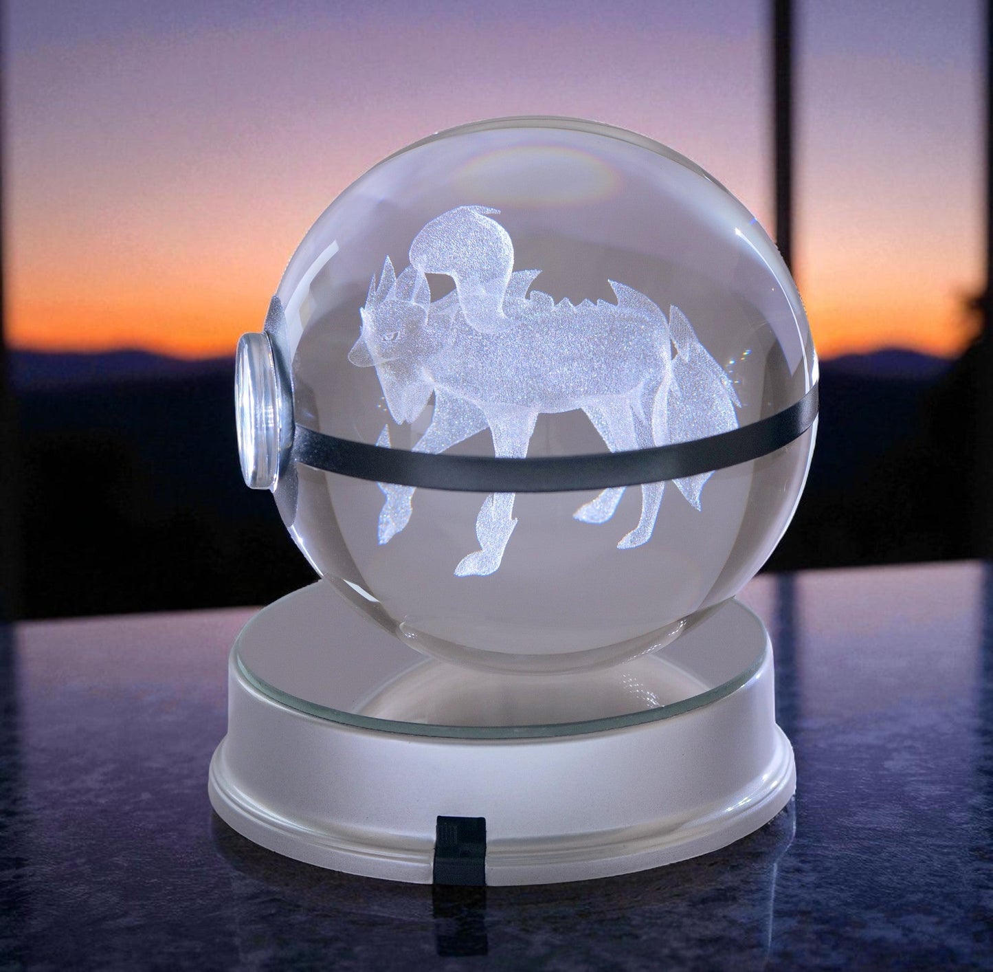 Zamazenta Pokémon Crystal Poké Ball 3D Laser Engraved Figurine | Color Changing LED Night Lamp | Collectible by ShoppingNest