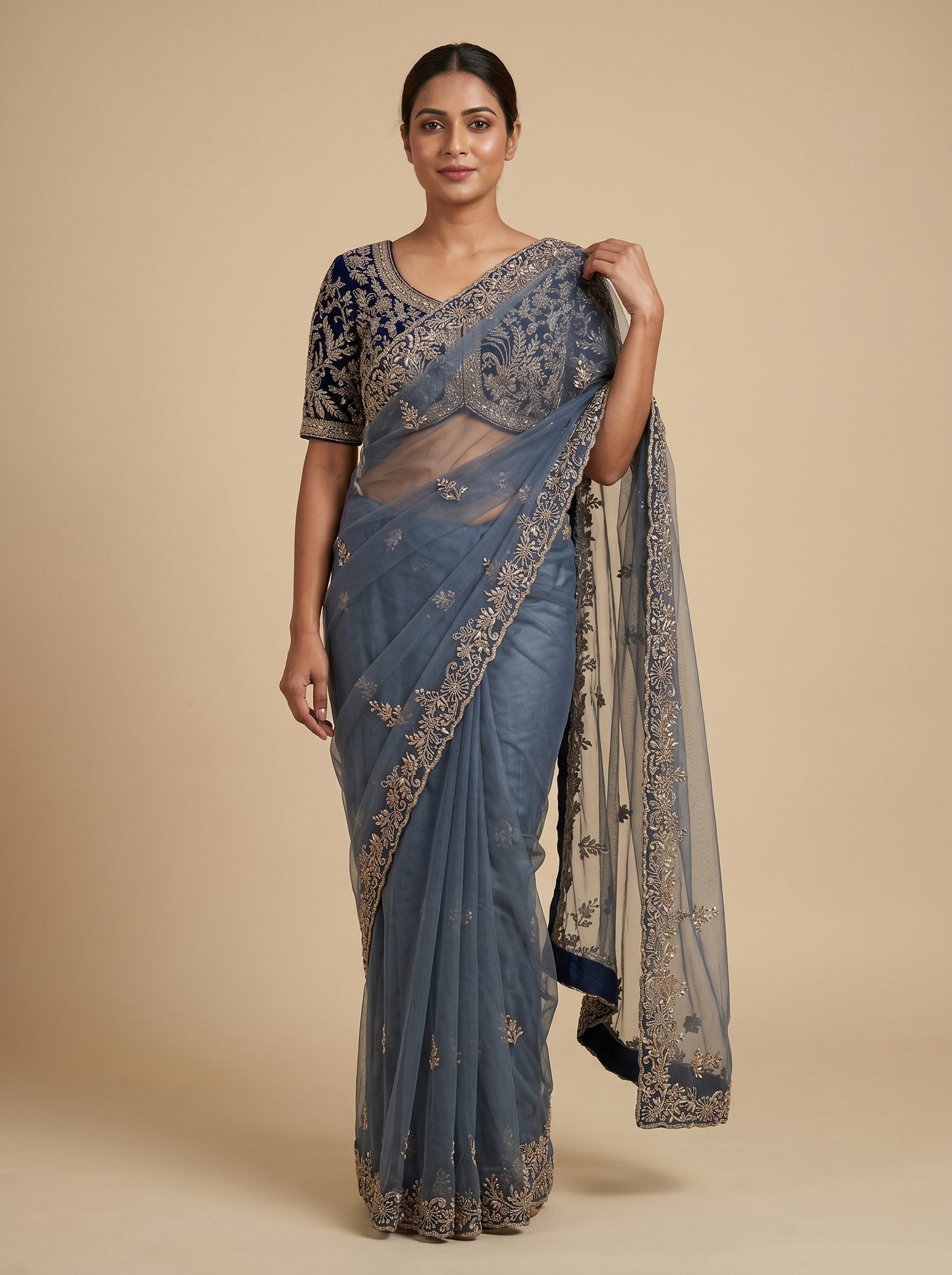 Deep Navy Elegance Saree