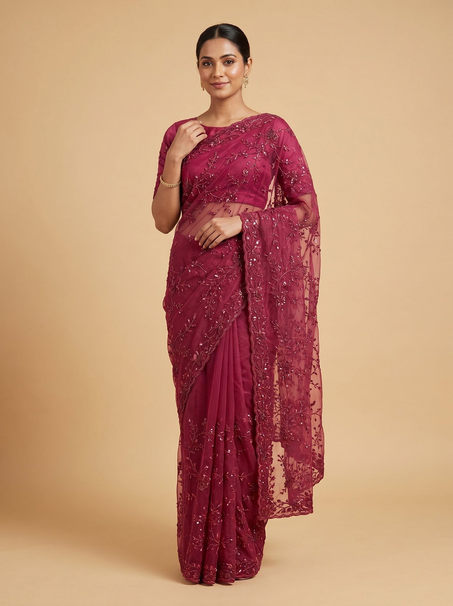 Deep Red Ruby Depth Embroidered Saree