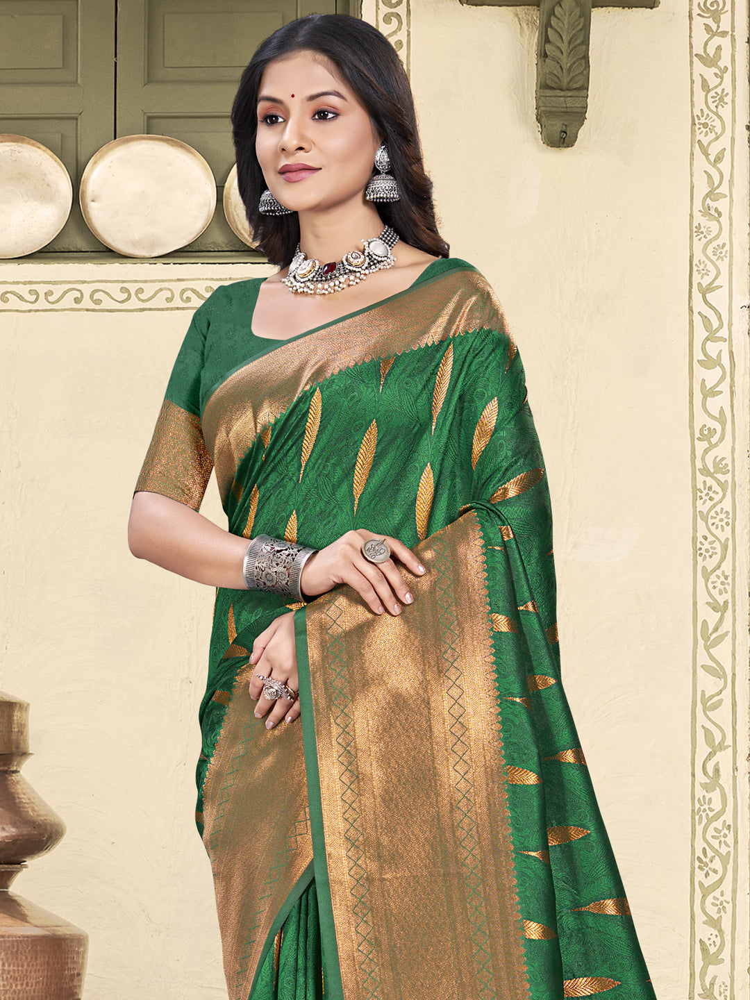 Anaita D Green Soft Silk Woven Saree With Blouse