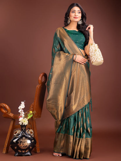 Anaita D Green Banarasi Silk Woven Saree With Blouse