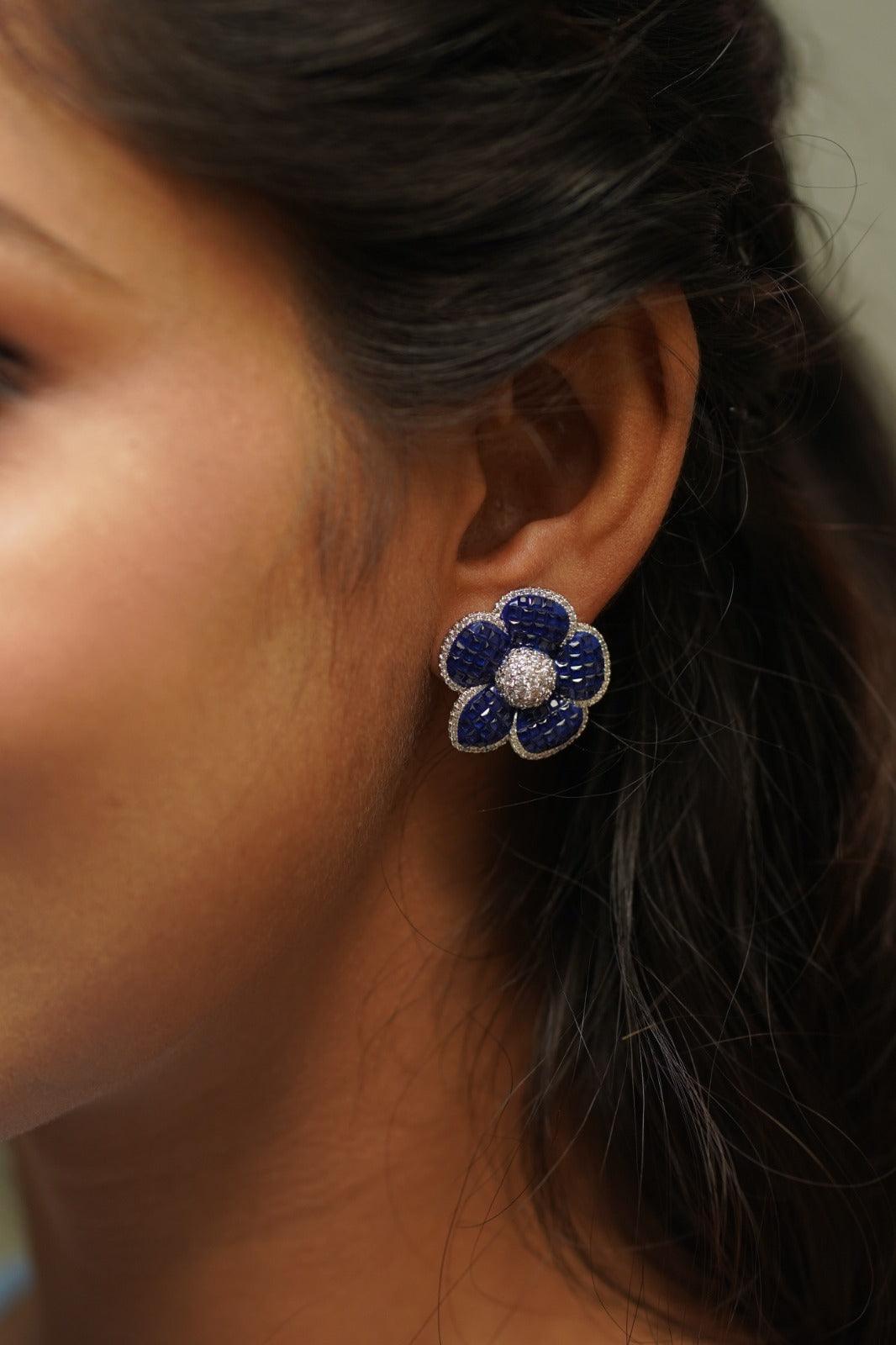 Diana Outline Floral Diamond Studs | Illusion Setting
