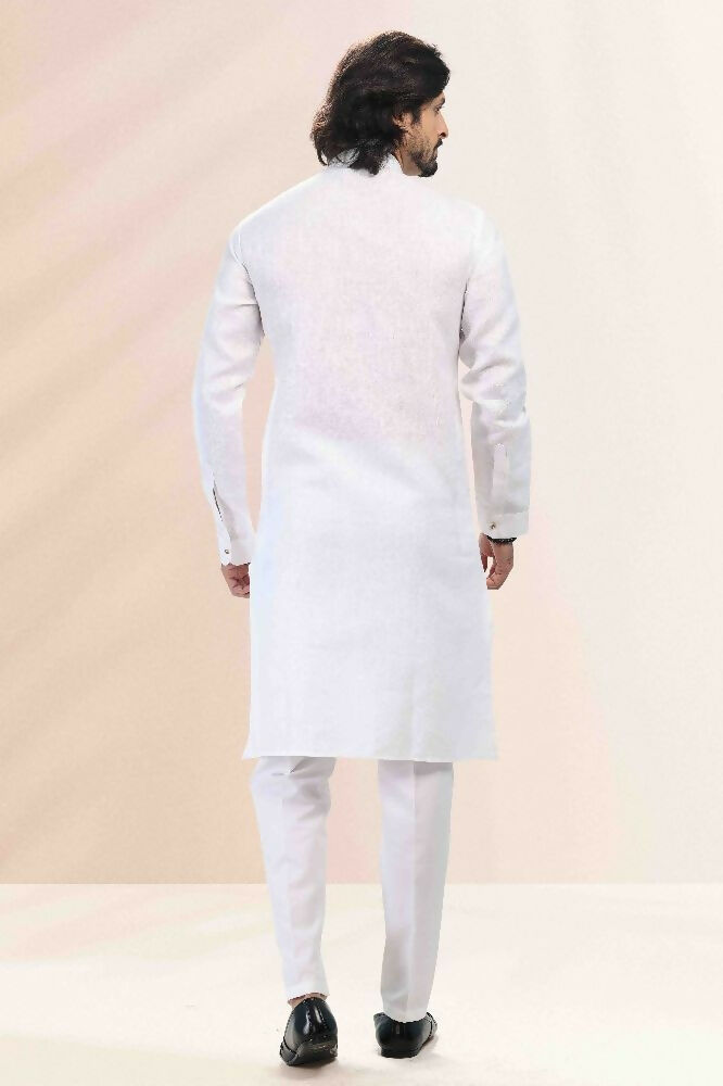 Raivat Ethnic Linen Cotton Pintux Work Kurta Pajama In Off White Colour