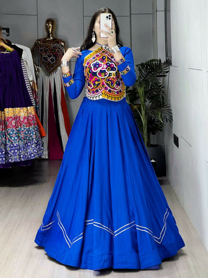 Yash Enterprise Blue Rayon Cotton Embroidery Semi Stitched Navratri Top Chaniya Choli