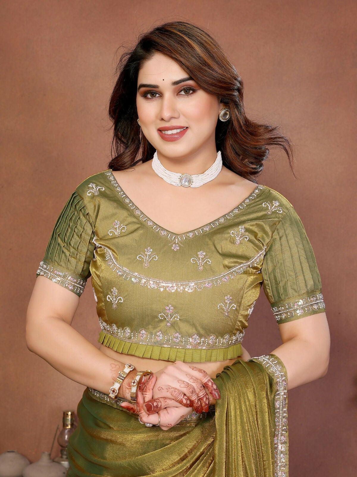 Teeya Creation Trendy Stylish Party Wear Fendy Chiffon Saree-Green