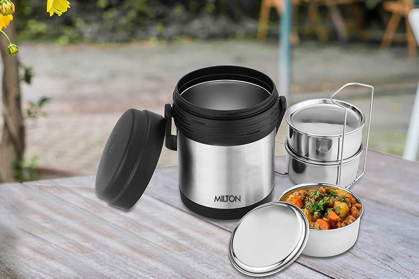 MILTON Thermosteel Hot Meal 3 Container Lunch Box, Silver