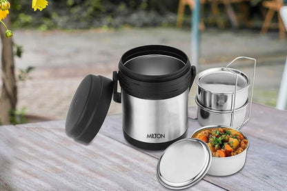 MILTON Thermosteel Hot Meal 3 Container Lunch Box, Silver
