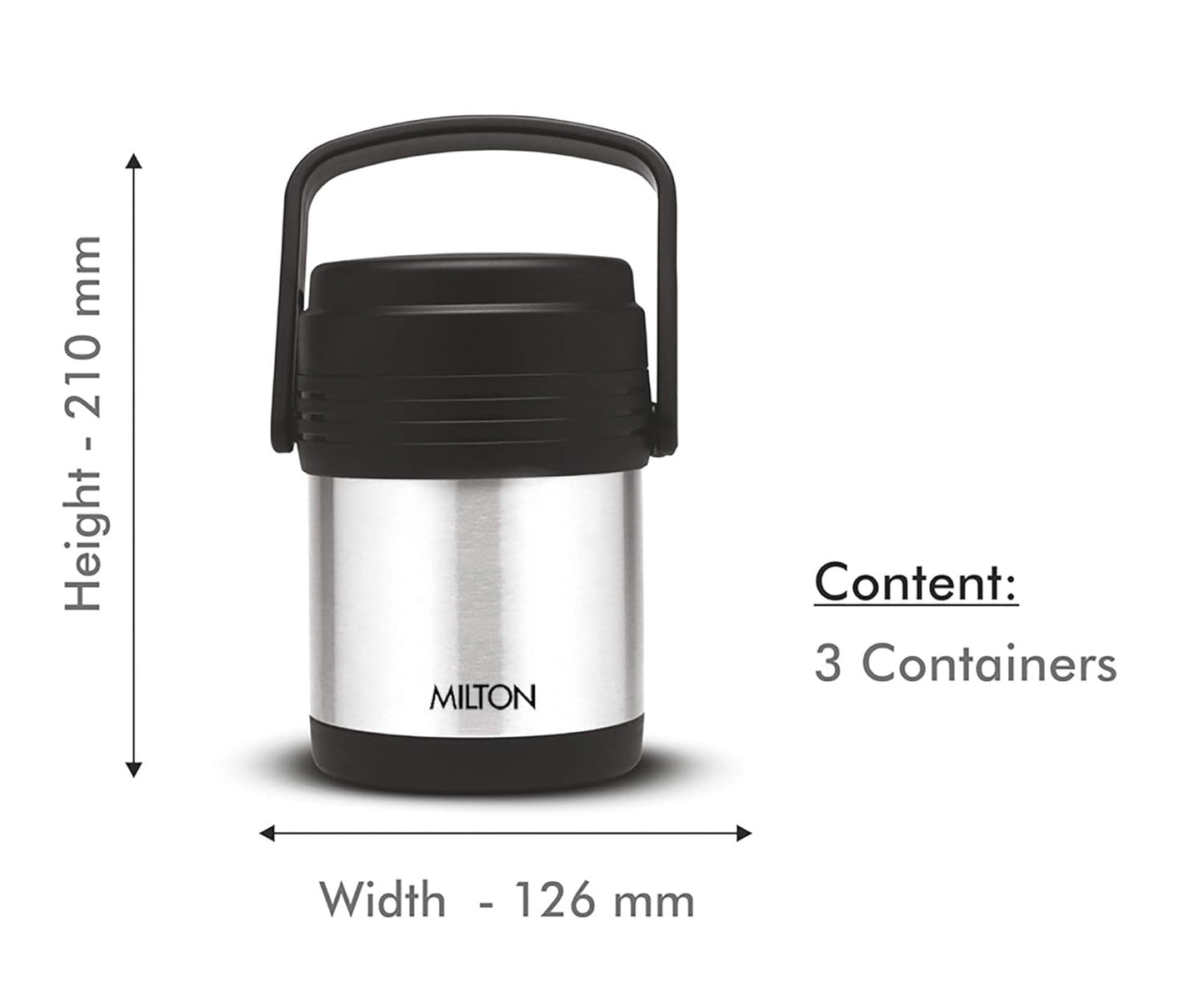 MILTON Thermosteel Hot Meal 3 Container Lunch Box, Silver