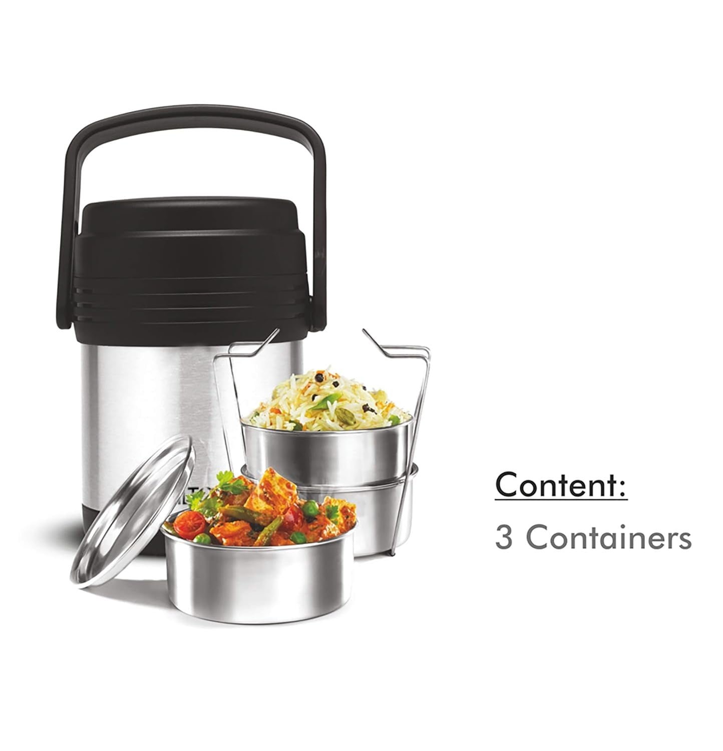 MILTON Thermosteel Hot Meal 3 Container Lunch Box, Silver