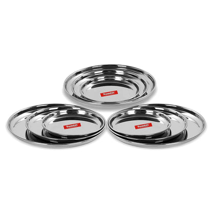 Sumeet Stainless Steel Heavy Gauge Multi Purpose Plates with Mirror Finish Set of 9pc (Dia - 17cm, 22cm,27.5cm)
