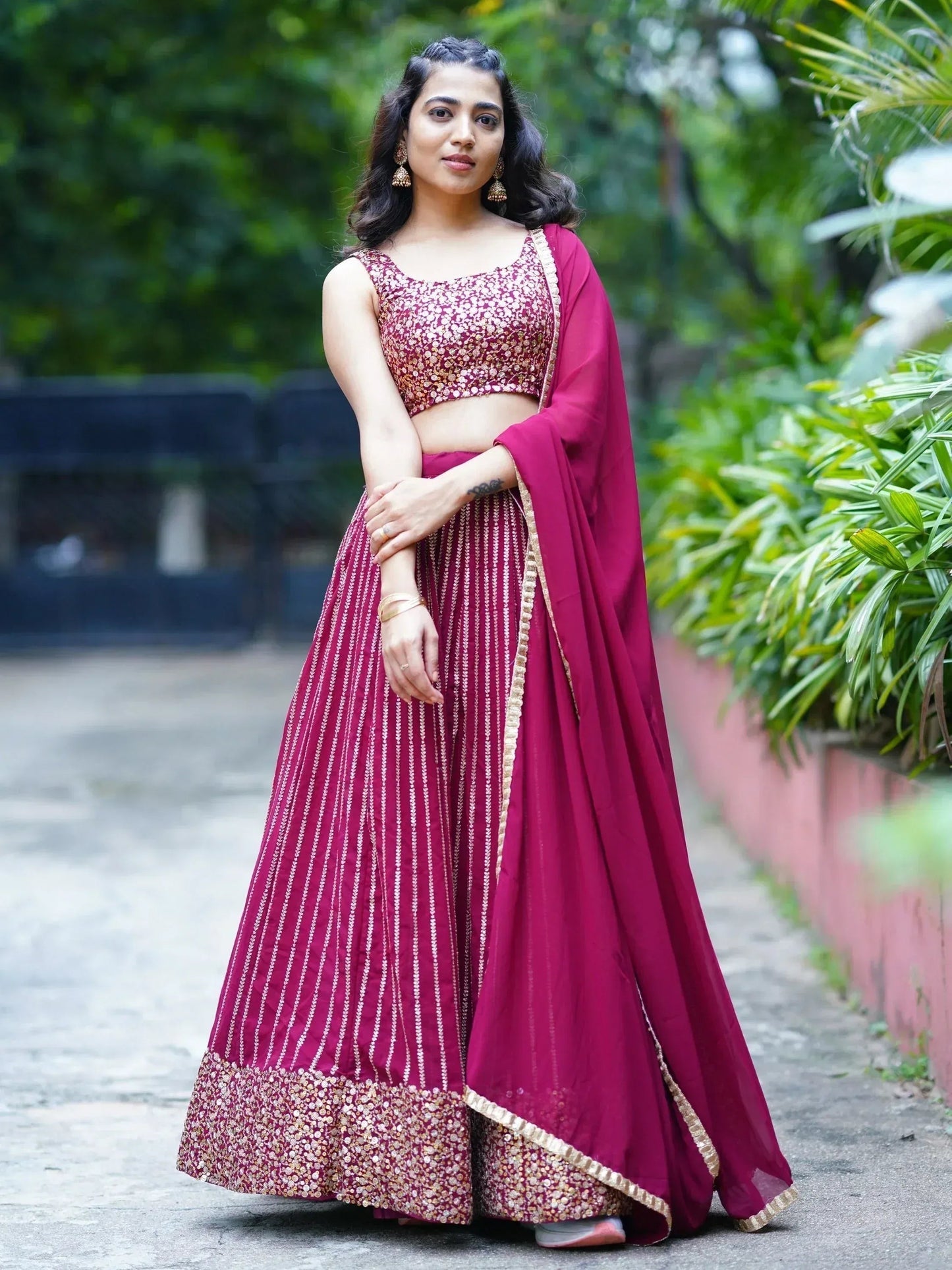 Tulsi Art Stunning Magenta Sequins Georgette Reception Wear Lehenga Choli
