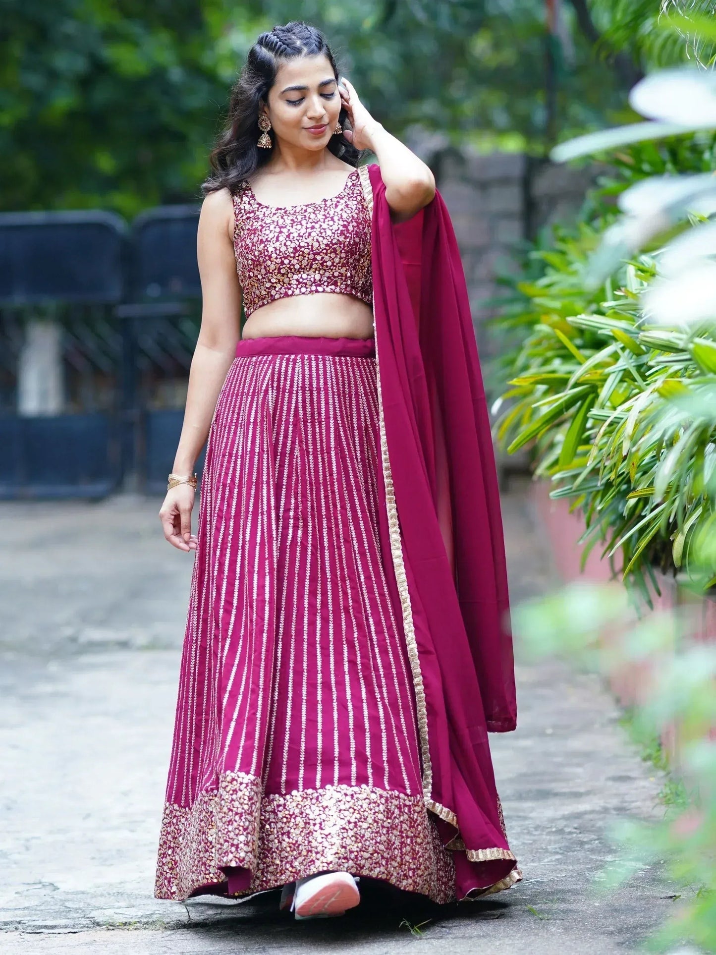 Tulsi Art Stunning Magenta Sequins Georgette Reception Wear Lehenga Choli