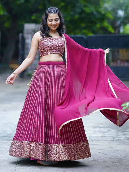 Tulsi Art Stunning Magenta Sequins Georgette Reception Wear Lehenga Choli
