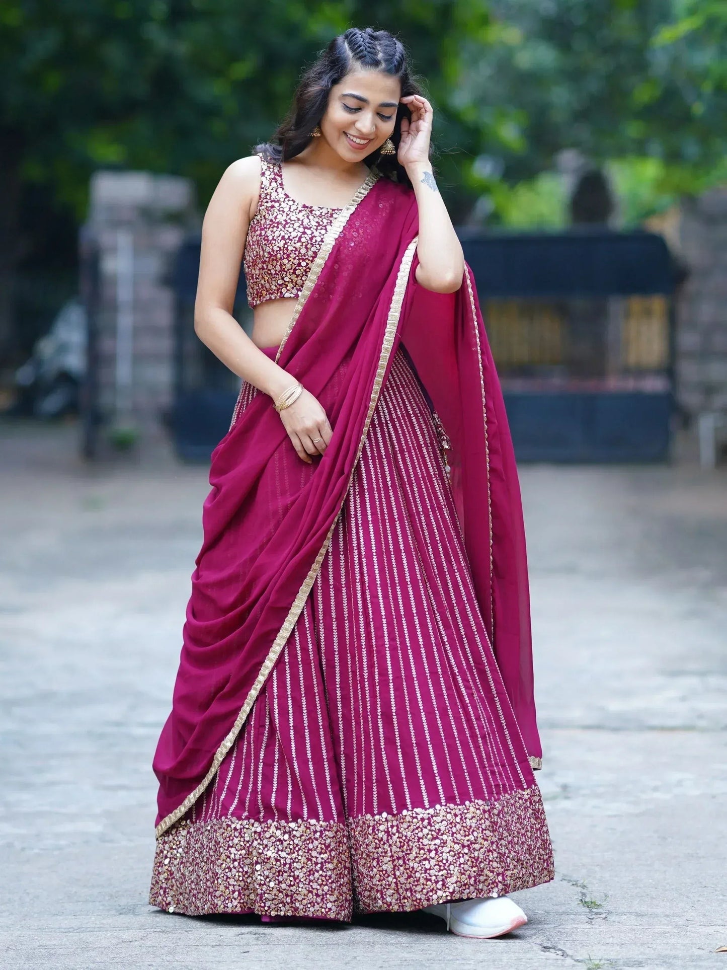 Tulsi Art Stunning Magenta Sequins Georgette Reception Wear Lehenga Choli