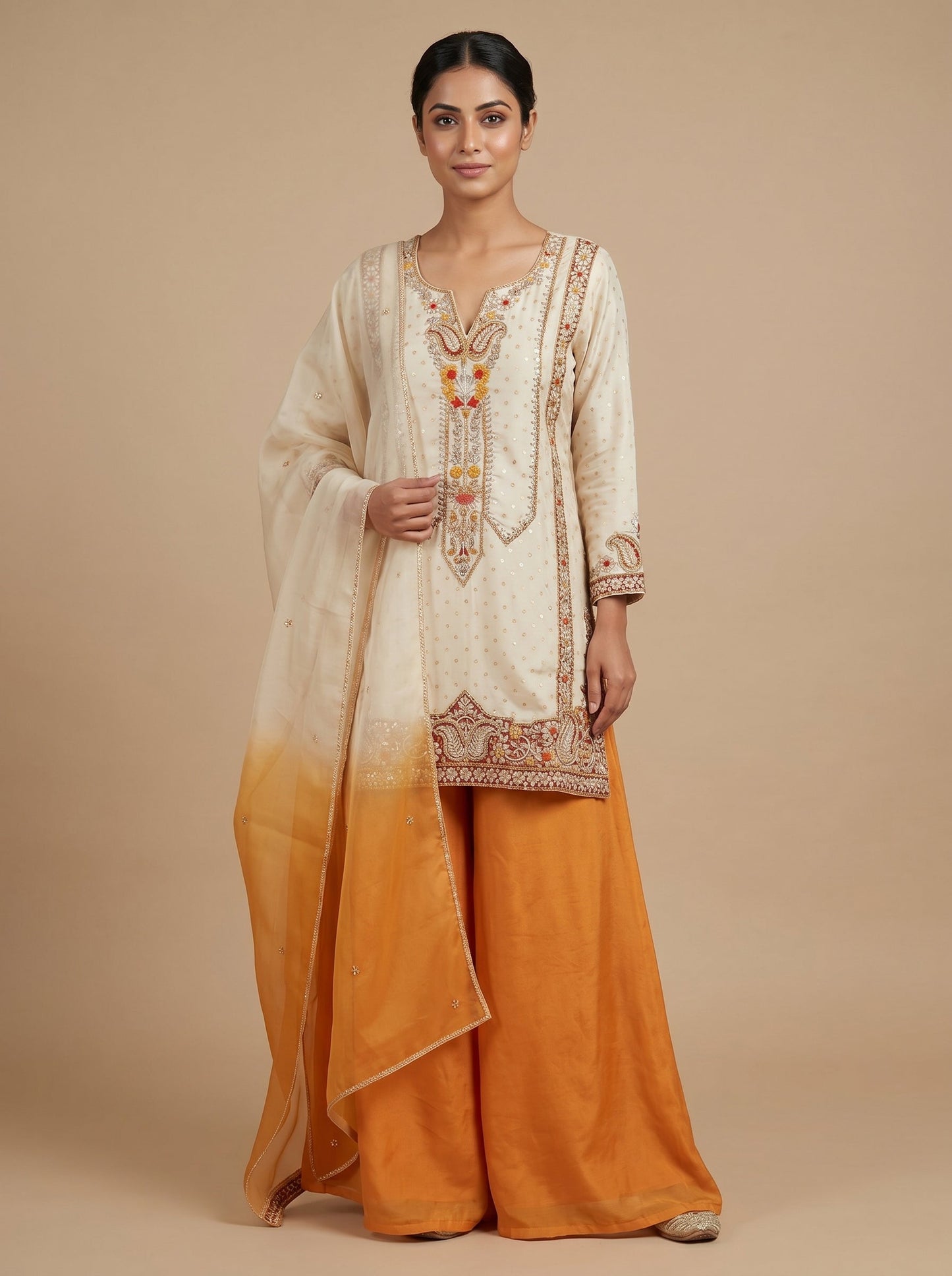 Duo-Tone Off-White Mustard Palazzo Set