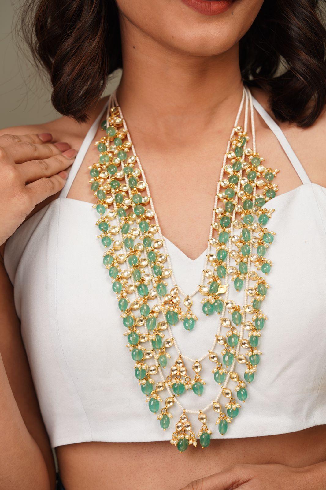 Durga 3 layer Polki Rani Haar In Mint