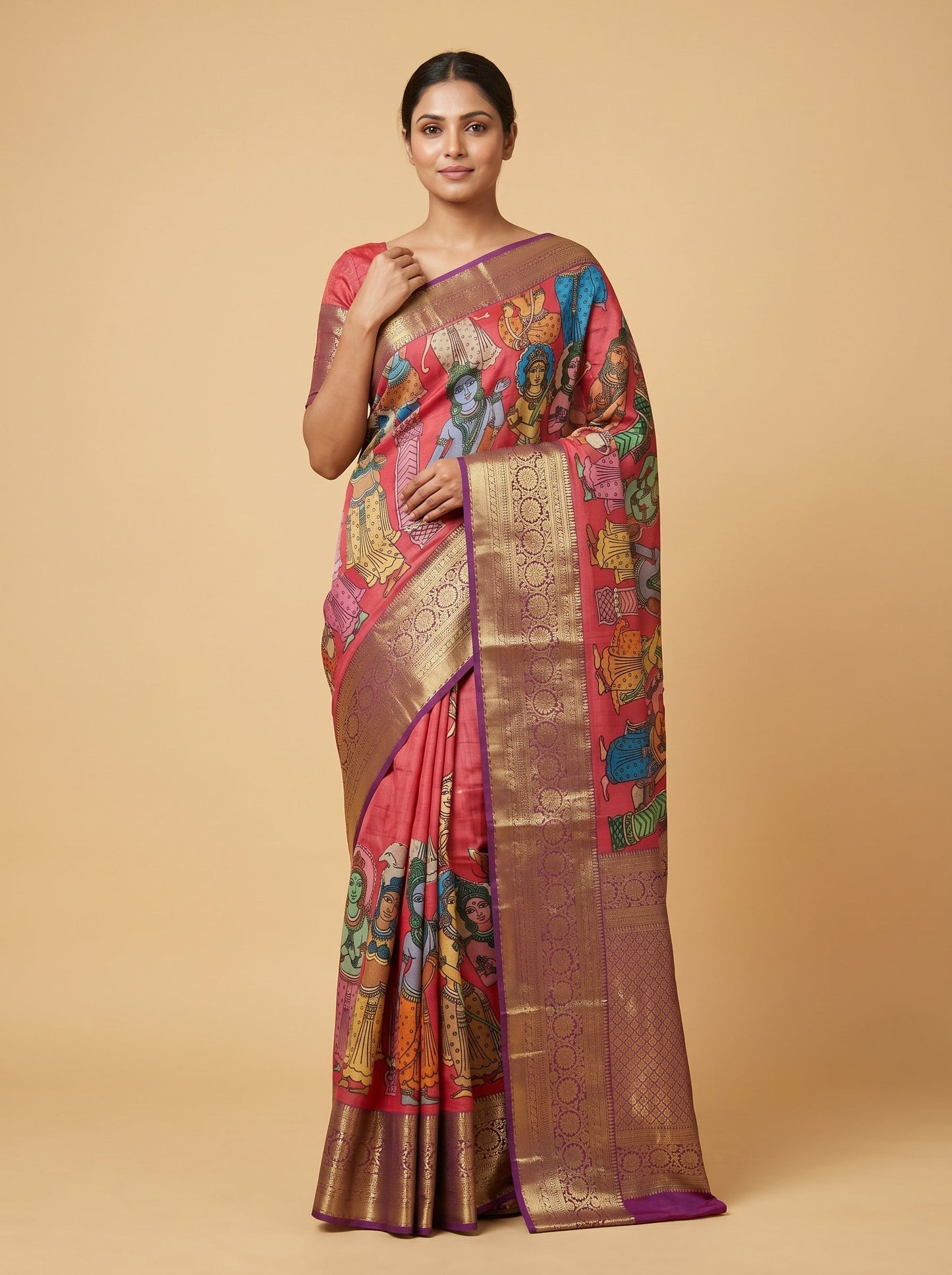 Dusky Orange Purple Dusk Fusion Handloom Saree