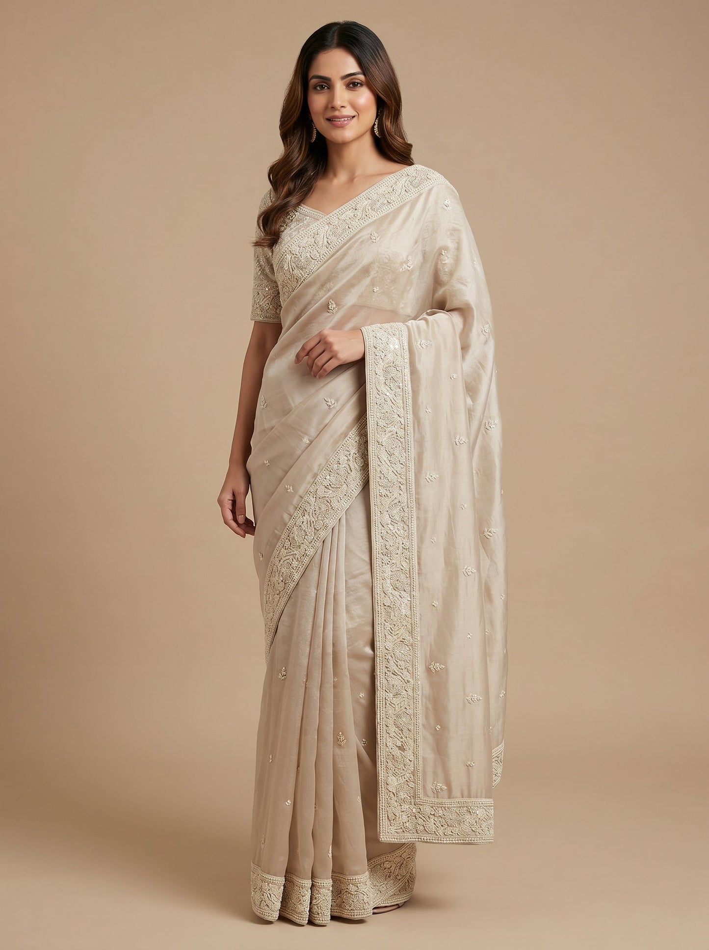 Dusty Grey Subtle Embroidered Saree