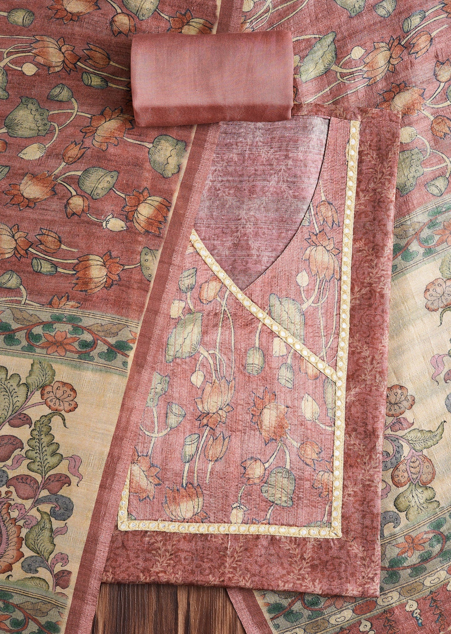 Dusty Mauve Cotton Printed Unstitched Suit Set