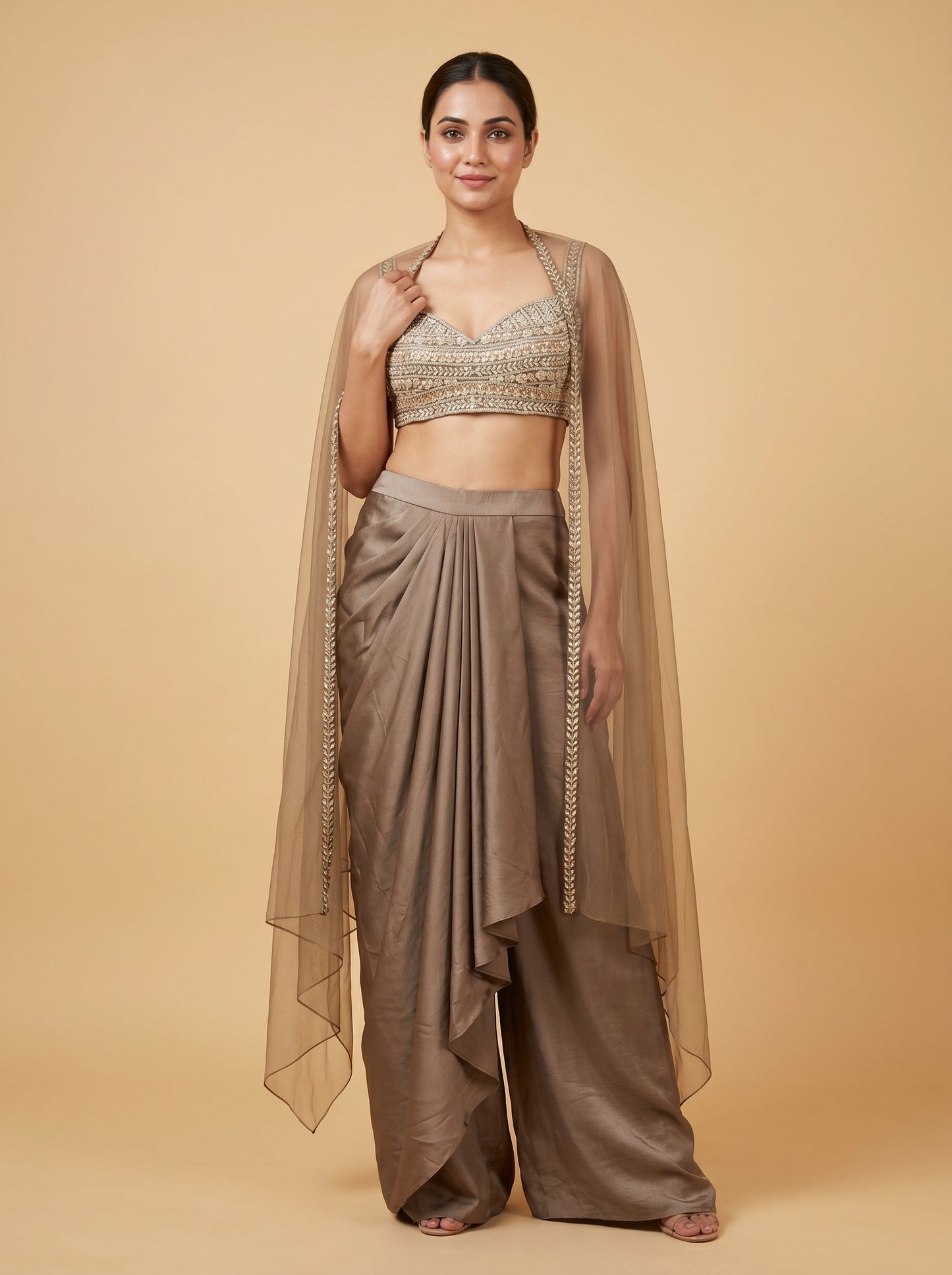 Dusty Pearl Drape Dhoti Set
