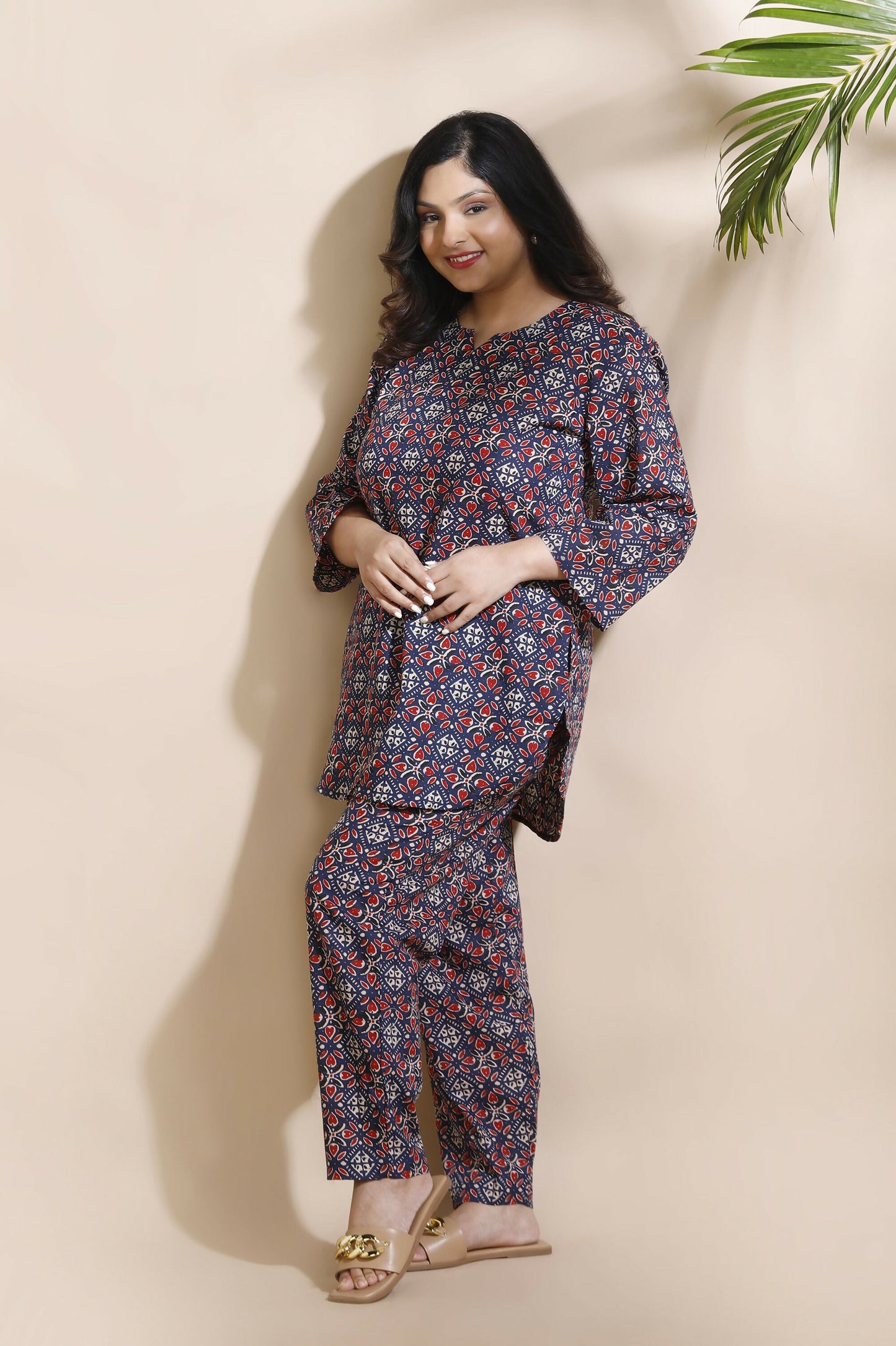 Breathables Geometric Cotton Co-Ord Set  Blue