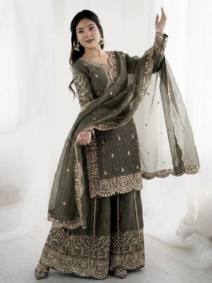Teeya Creation Womens New Trendy Embroidery Coding And Sequence Work Grey Kurta Set
