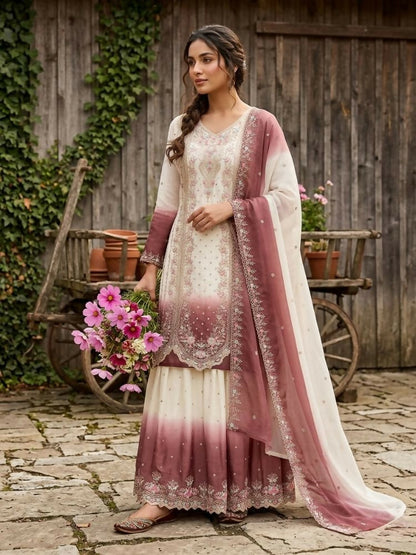 Teeya Creation New Trending Heavy Dual Tone Peding Star Georgette Pink Kurta Set