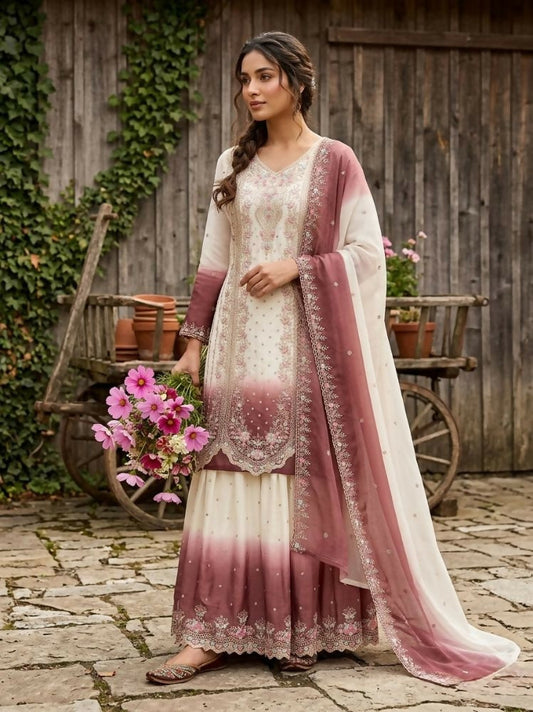 Teeya Creation New Trending Heavy Dual Tone Peding Star Georgette Pink Kurta Set