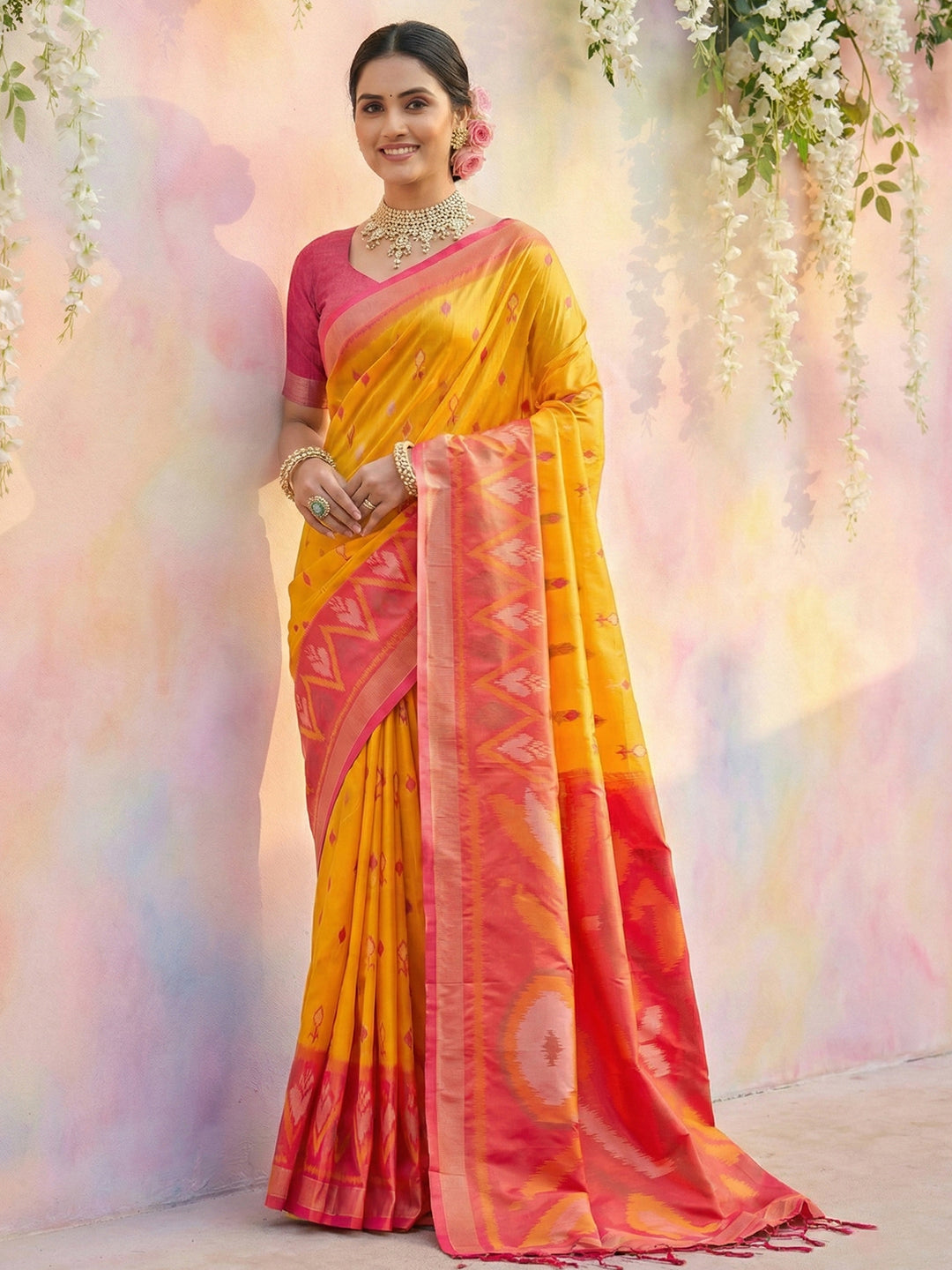 Anaita D Yellow Soft Silk Printed Saree With Blouse