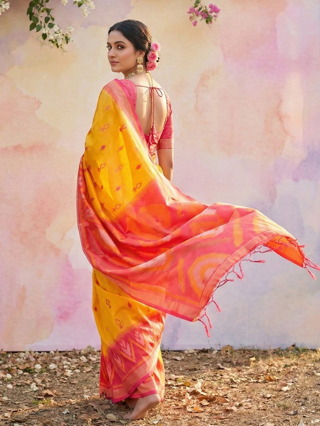 Anaita D Yellow Soft Silk Printed Saree With Blouse