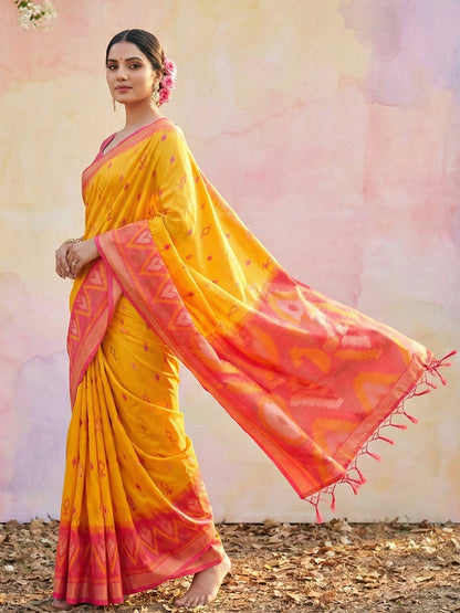 Anaita D Yellow Soft Silk Printed Saree With Blouse