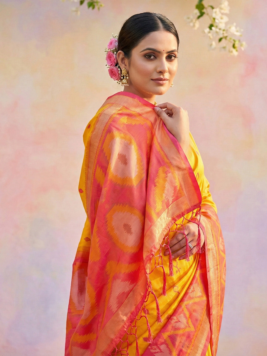 Anaita D Yellow Soft Silk Printed Saree With Blouse