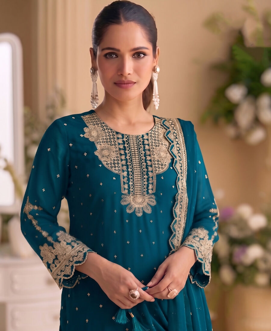 KC New Georgette Short Salwar Kameez Pakistani Style Aqua Blue