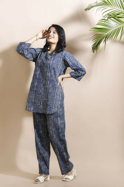 Breathables Blue Abstract Cotton Kurta & Pant Co-Ord Set