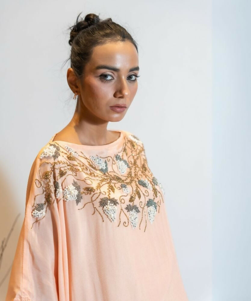 Timaraa Coral Peach Ombre Embellished Kaftan Dress