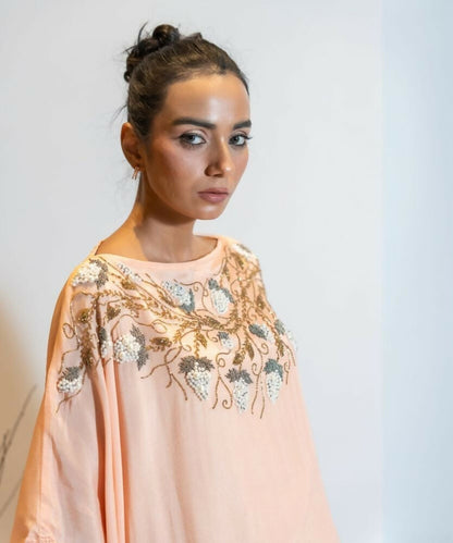 Timaraa Coral Peach Ombre Embellished Kaftan Dress