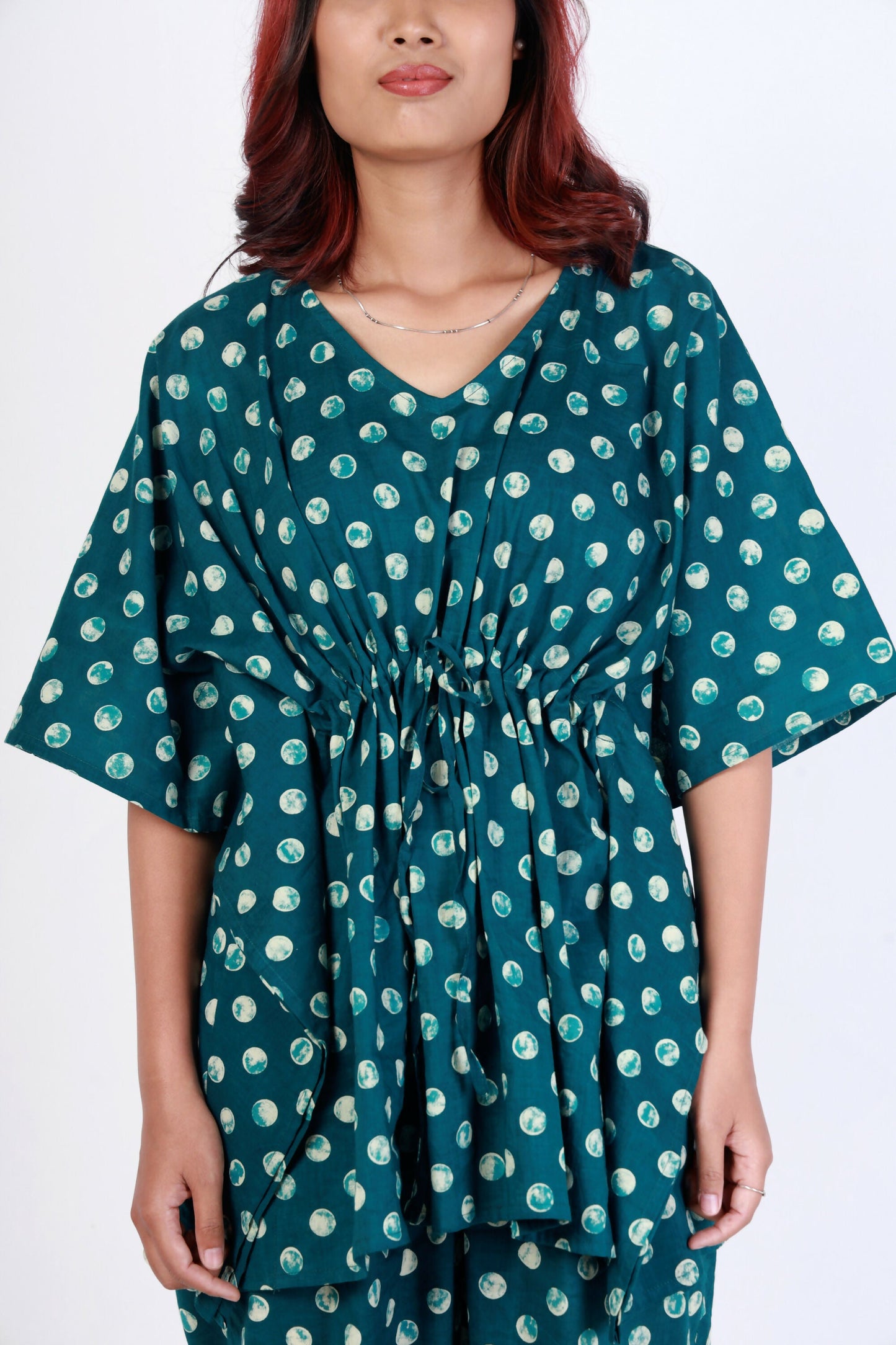 Breathables Green Polka Cotton Kaftan Co-Ord Set