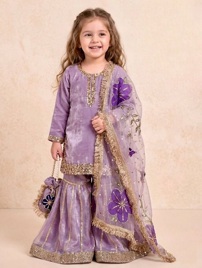 Teeya Creation New Kids Trendy Heavy Embroidery Sequence Work Kurta Set - Purple