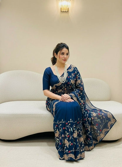 Teeya Creation Womens New Trendy Party Wear Wedding Collection Silk Saree-Blue