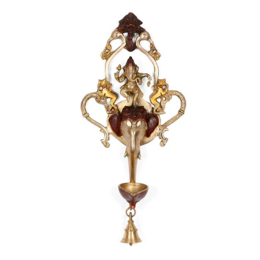 CraftVatika Ganesha Design Spiritual Brass Bell Oil Diya Lamp