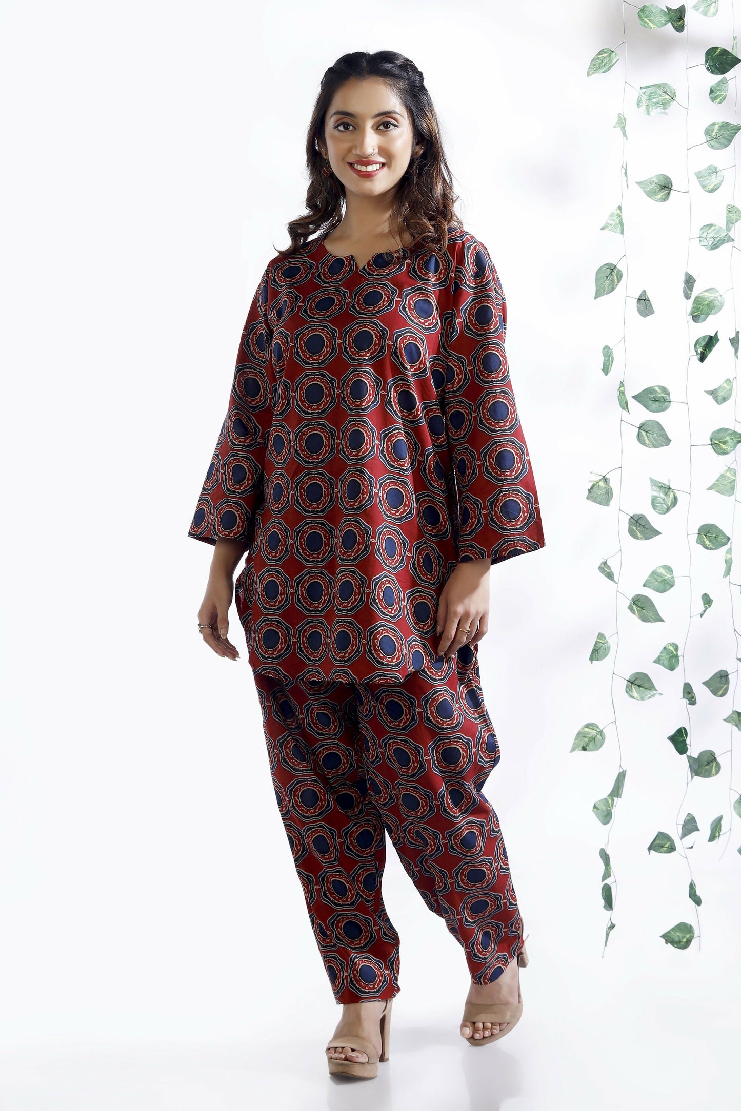 Breathables Abstract Cotton Co-Ord Set  Red