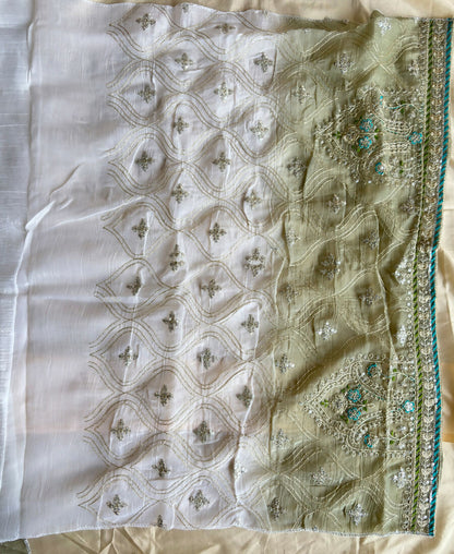KC Designer Green Ombre Straight Suit For Women With Hand Embroidery