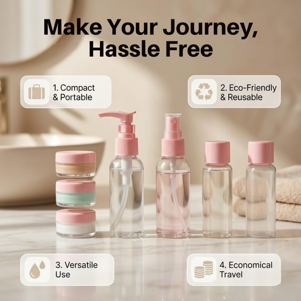Temperia Travel Bottles for Toiletries - Refillable Empty Mini Containers with Pouch
