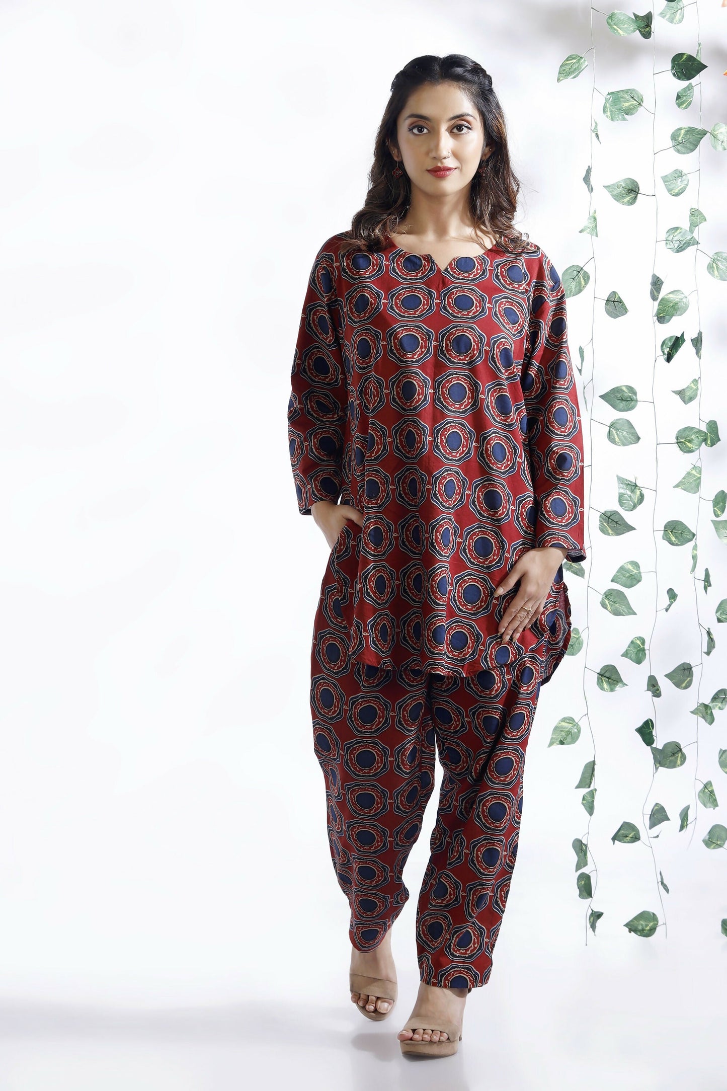 Breathables Abstract Cotton Co-Ord Set  Red