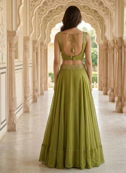 Lehenga Mart Green Faux Georgette Designer Bollywood Style Wedding Wear Lehenga Choli